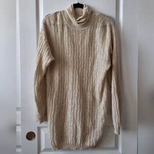Talbots M Cream Sweater Dress Golden Open Knit Coastal Grandma‎ Mature Holiday